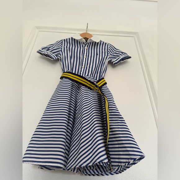 Polo Ralph Laurent Striped Blue and White Kids Dress with Belt - Picture 9 of 15